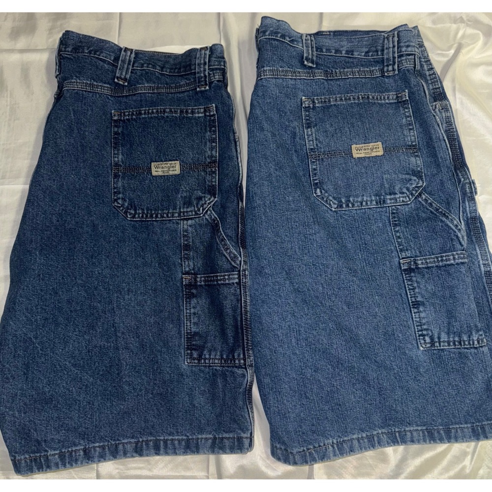 2 Vintage Wrangler Carpenter Denim Shorts Men's Size 44 Blue Utility Workwear